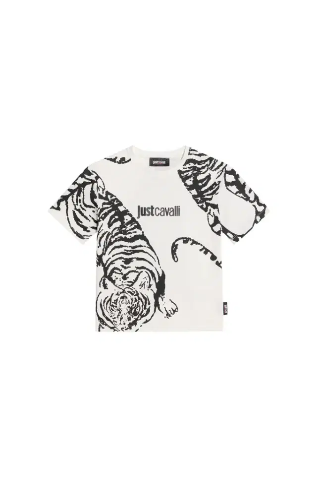 White T-Shirt With Tiger Print and Logo