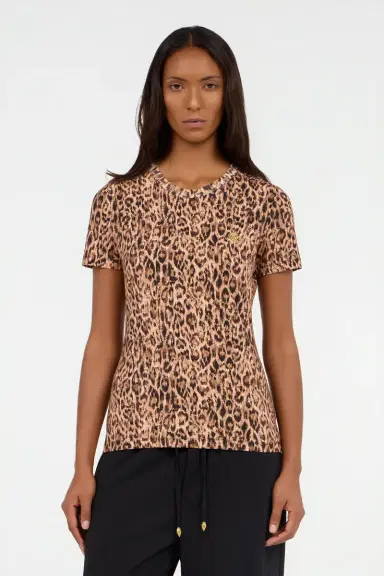 Roberto Cavalli Leopard Skin Print T-Shirt with Logo | Thumbnail 2