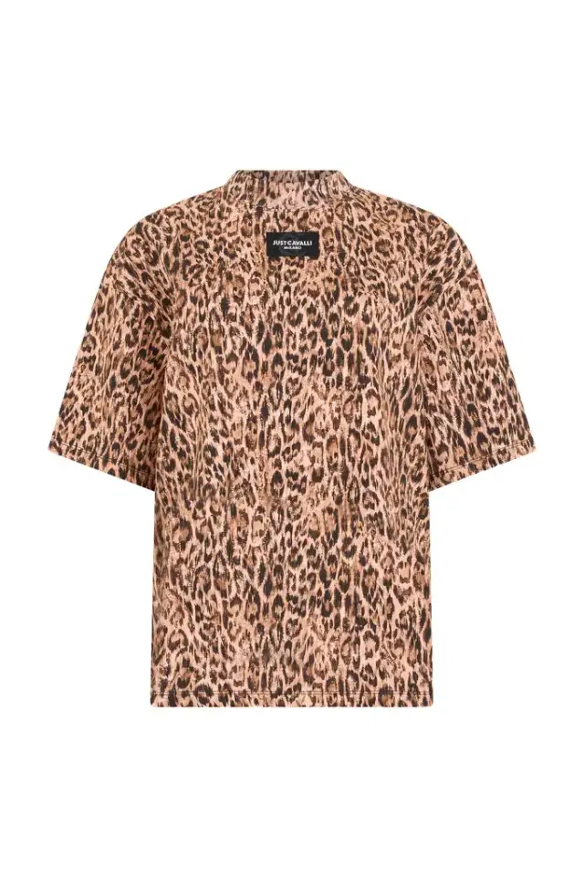 Roberto Cavalli Leopard Skin Print T-Shirt with Logo