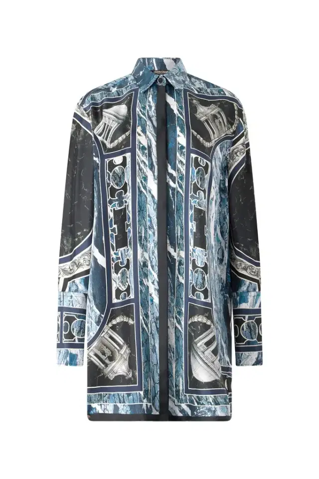 Roberto Cavalli Short Silk Dress With Marble Print