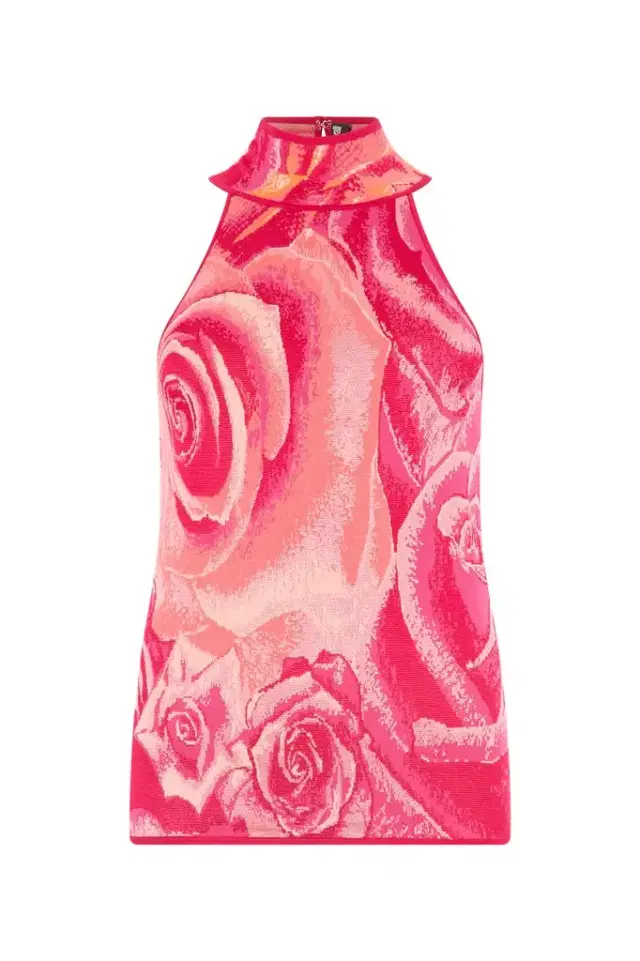 Roberto Cavalli Top With Garden Rose Print