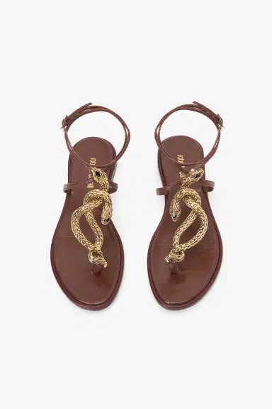 Roberto Cavalli Brown Flat Thong Sandals with Snake Motif | Thumbnail 6