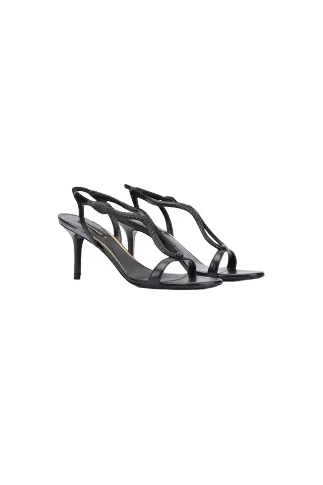 Roberto Cavalli Black Leather Sandals