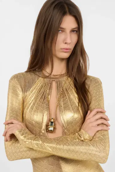 Roberto Cavalli Antiqued Gold Necklace with Pendant and Snake Motif | Thumbnail 2 Roberto Cavalli Antiqued Gold Necklace with Pendant and Snake Motif | Thumbnail 2