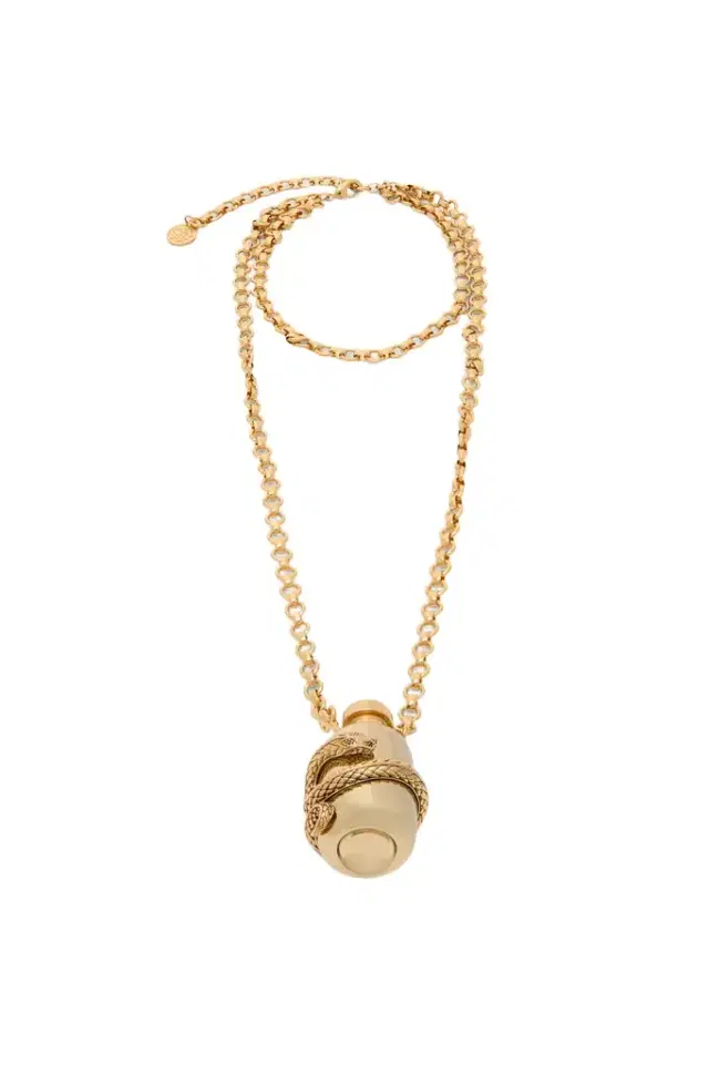 Roberto Cavalli Antiqued Gold Necklace with Pendant and Snake Motif