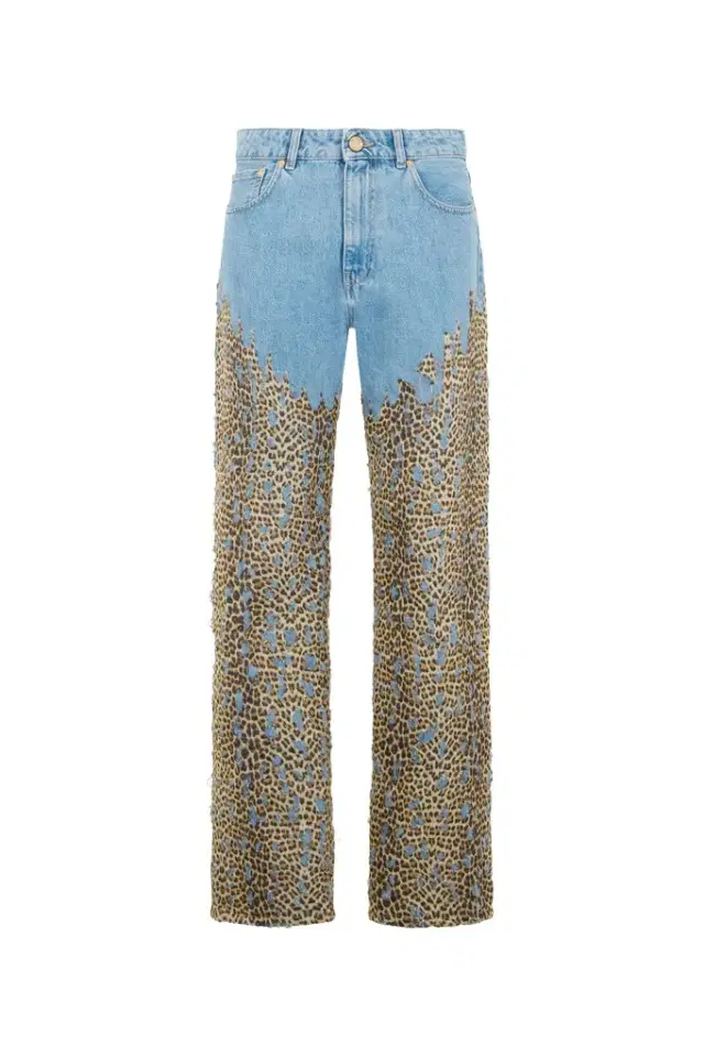 Roberto Cavalli Wide Leg Denim Jeans With Baby Jaguar Print