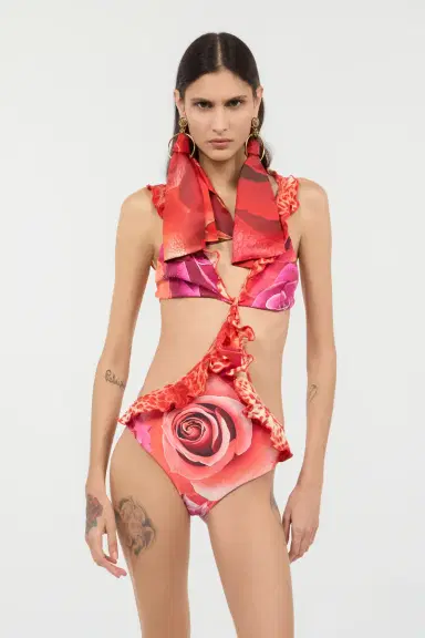 Roberto Cavalli Garden Rose And Cheetah Skin Trikini | Thumbnail 2
