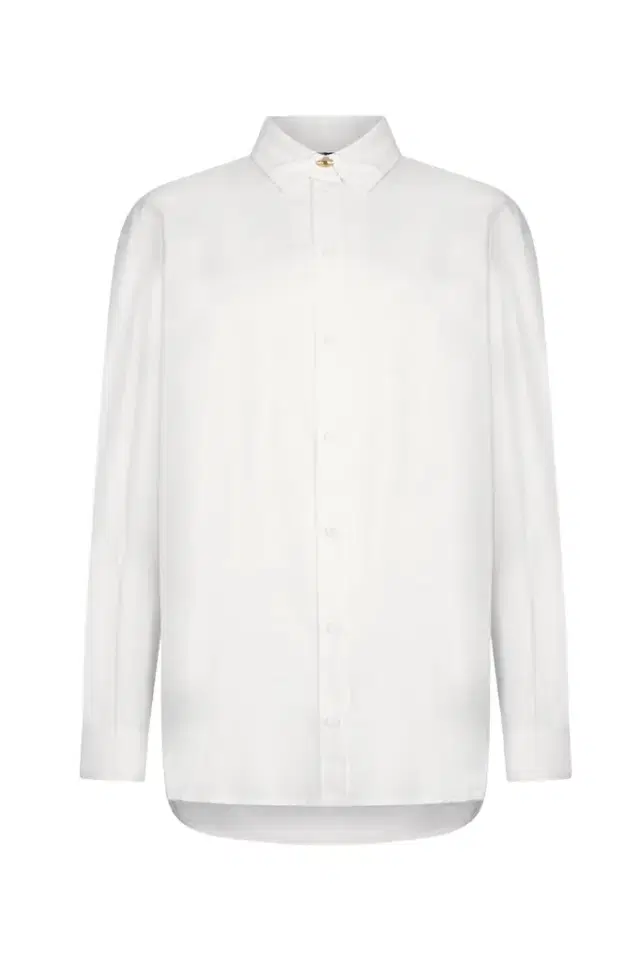 Roberto Cavalli White Shirt With Gold Button