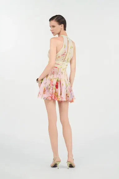 Roberto Cavalli Chiffon Mini Dress with Miami Flowers Print | Thumbnail 3