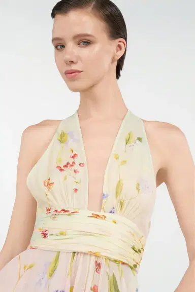 Roberto Cavalli Chiffon Mini Dress with Miami Flowers Print | Thumbnail 5