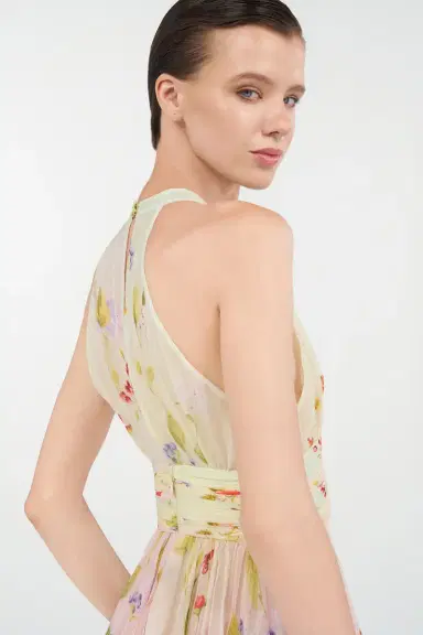 Roberto Cavalli Chiffon Mini Dress with Miami Flowers Print | Thumbnail 6