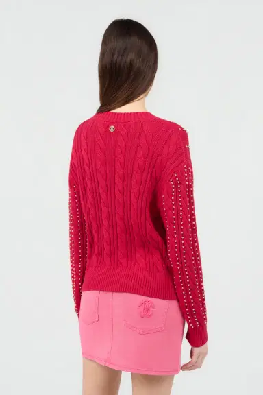 Roberto Cavalli Red Studded Cable-Knit Sweater | Thumbnail 3 Roberto Cavalli Red Studded Cable-Knit Sweater | Thumbnail 3