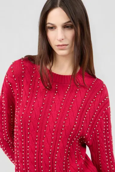 Roberto Cavalli Red Studded Cable-Knit Sweater | Thumbnail 4 Roberto Cavalli Red Studded Cable-Knit Sweater | Thumbnail 4