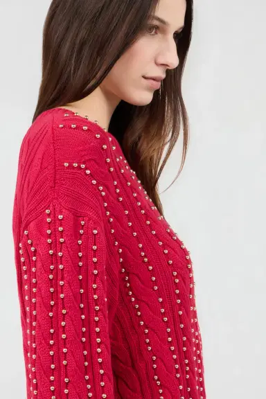 Roberto Cavalli Red Studded Cable-Knit Sweater | Thumbnail 5 Roberto Cavalli Red Studded Cable-Knit Sweater | Thumbnail 5