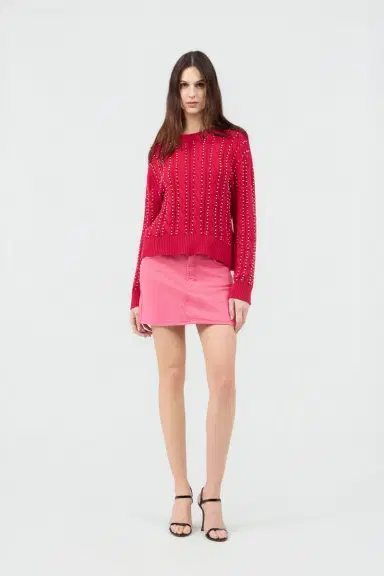 Roberto Cavalli Red Studded Cable-Knit Sweater | Thumbnail 6 Roberto Cavalli Red Studded Cable-Knit Sweater | Thumbnail 6