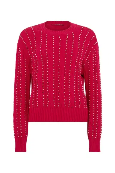 Roberto Cavalli Red Studded Cable-Knit Sweater | Thumbnail 1 Roberto Cavalli Red Studded Cable-Knit Sweater | Thumbnail 1
