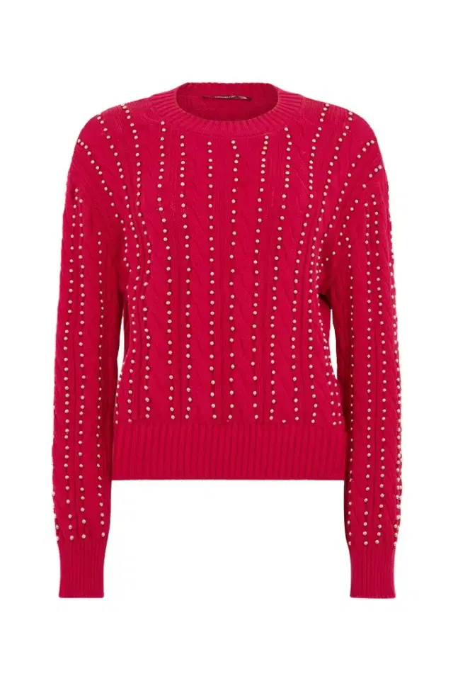 Roberto Cavalli Red Studded Cable-Knit Sweater