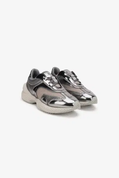 Roberto Cavalli Silver Leather Chunky Sneaker | Thumbnail 2