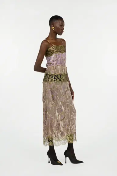 Roberto Cavalli Nude And Lilac Dress With Floral Pattern | Thumbnail 2