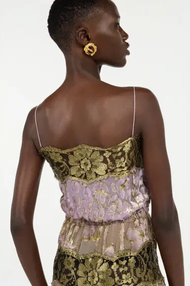 Roberto Cavalli Nude And Lilac Dress With Floral Pattern | Thumbnail 4