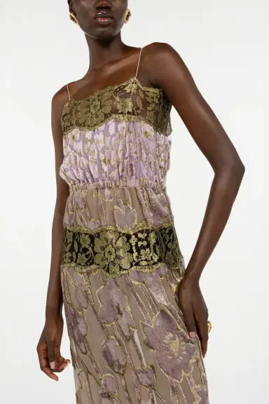 Roberto Cavalli Nude And Lilac Dress With Floral Pattern | Thumbnail 5