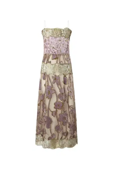 Roberto Cavalli Nude And Lilac Dress With Floral Pattern | Thumbnail 1