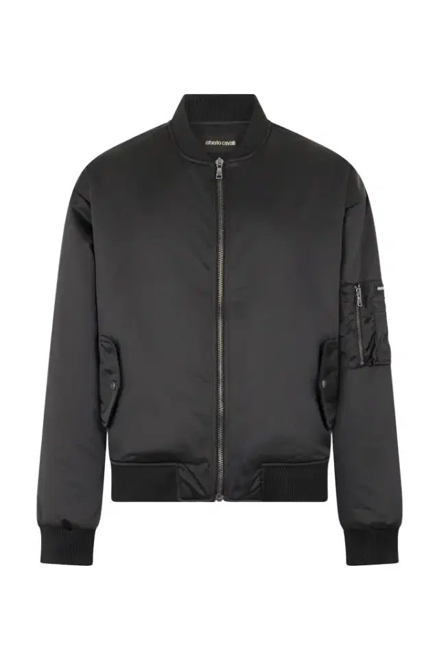 Roberto Cavalli Black Bomber Jacket with Monogram RC