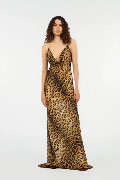 Roberto Cavalli Long Silk Dress With Jaguar Skin Print | Thumbnail 7
