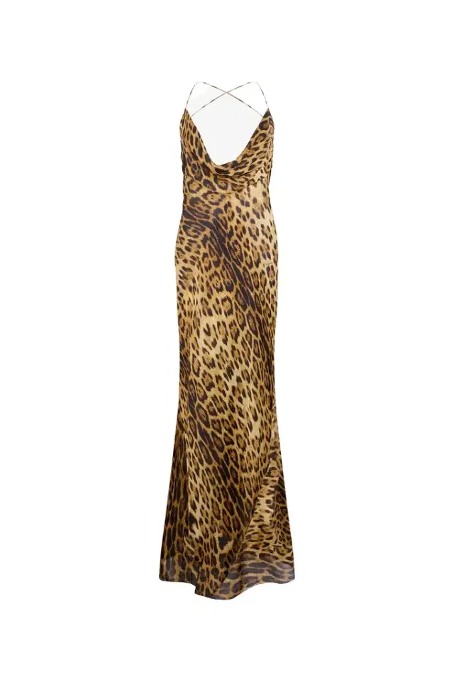 Roberto Cavalli Long Silk Dress With Jaguar Skin Print