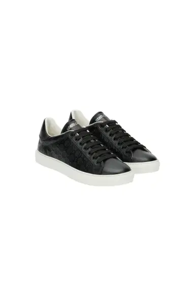 Roberto Cavalli Black Leather Sneaker With Monogram RC | Thumbnail 1 Roberto Cavalli Black Leather Sneaker With Monogram RC | Thumbnail 1