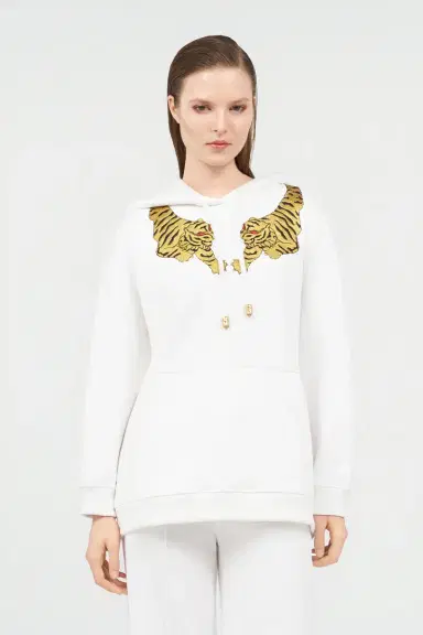 Roberto Cavalli Sweatshirt Hoodie with Tiger Embroidery | Thumbnail 2 Roberto Cavalli Sweatshirt Hoodie with Tiger Embroidery | Thumbnail 2