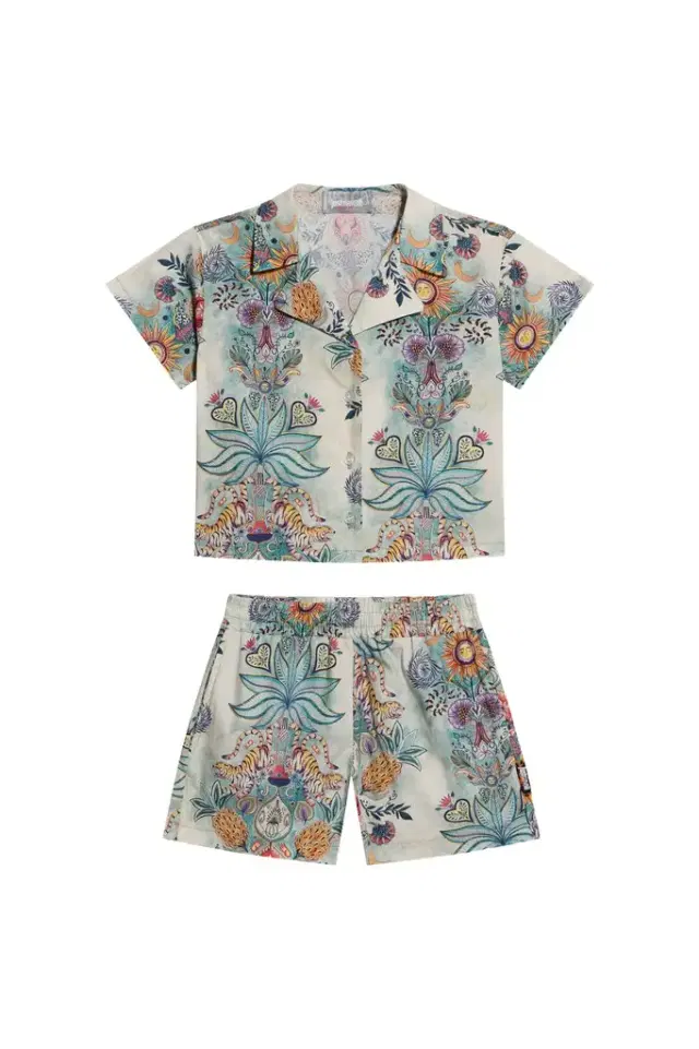 Roberto Cavalli Shirt And Bermuda Set With Tropical Garden Print