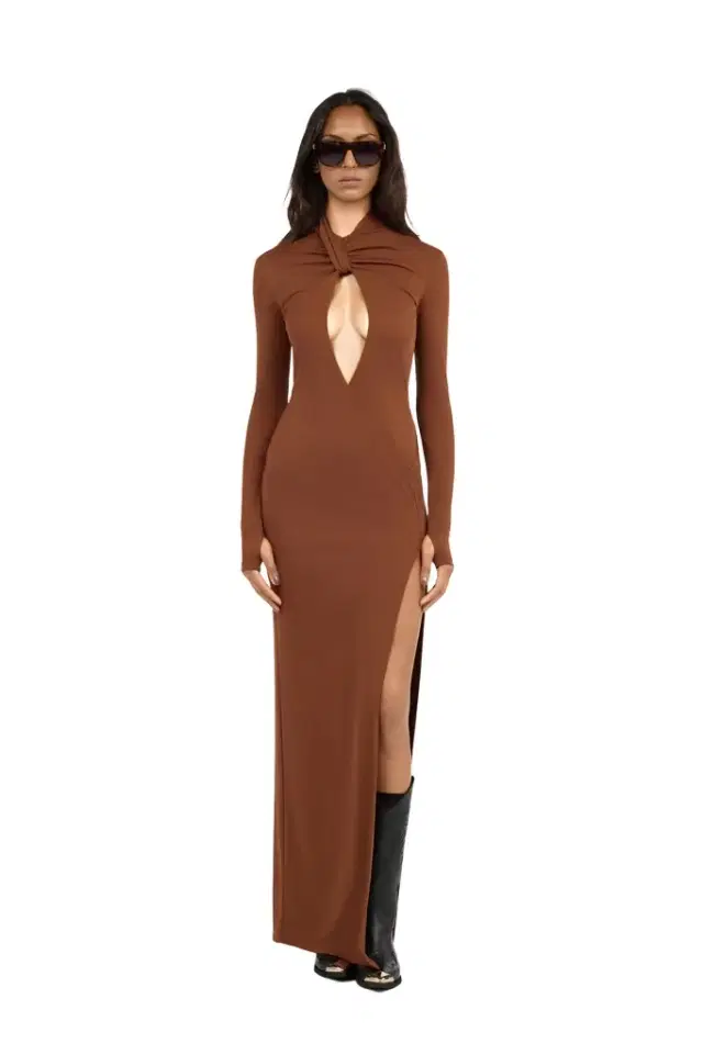 Roberto Cavalli Brown Maxi Dress With Twisted Neckline