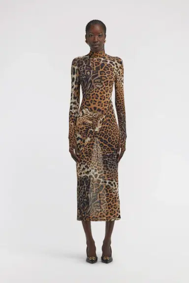Roberto Cavalli Long Tulle Dress with Jaguar Print | Thumbnail 2