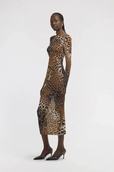 Roberto Cavalli Long Tulle Dress with Jaguar Print | Thumbnail 4