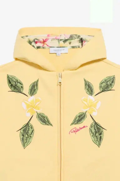 Roberto Cavalli Yellow Zip-Up Hoodie With Floral Embroidery | Thumbnail 3 Roberto Cavalli Yellow Zip-Up Hoodie With Floral Embroidery | Thumbnail 3