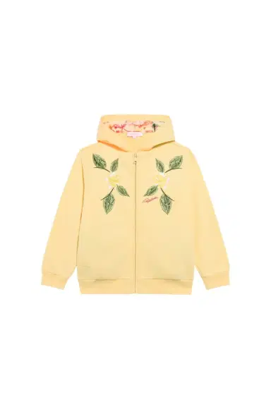 Roberto Cavalli Yellow Zip-Up Hoodie With Floral Embroidery | Thumbnail 1 Roberto Cavalli Yellow Zip-Up Hoodie With Floral Embroidery | Thumbnail 1