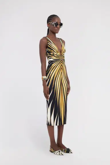 Roberto Cavalli Ray Of Gold Print Dress Midi | Thumbnail 2 Roberto Cavalli Ray Of Gold Print Dress Midi | Thumbnail 2