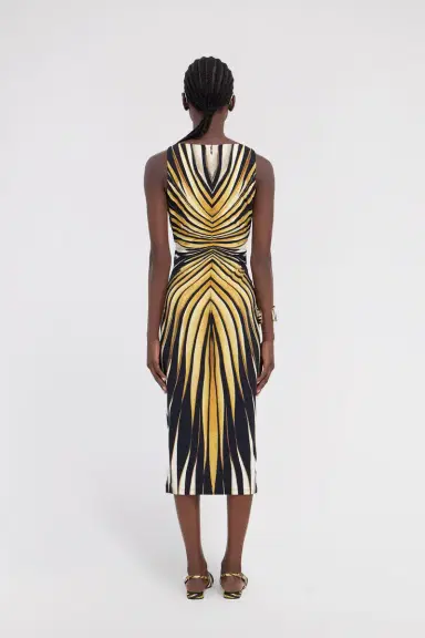 Roberto Cavalli Ray Of Gold Print Dress Midi | Thumbnail 3 Roberto Cavalli Ray Of Gold Print Dress Midi | Thumbnail 3