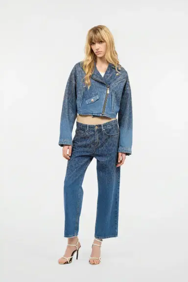 Roberto Cavalli Cropped Denim Jacket With Rhinestones | Thumbnail 2