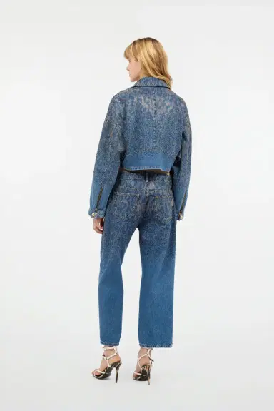 Roberto Cavalli Cropped Denim Jacket With Rhinestones | Thumbnail 3