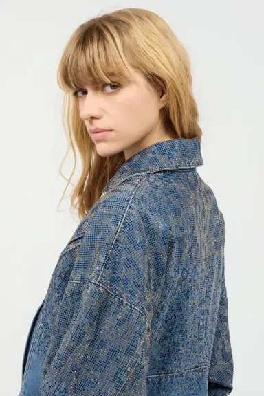 Roberto Cavalli Cropped Denim Jacket With Rhinestones | Thumbnail 5