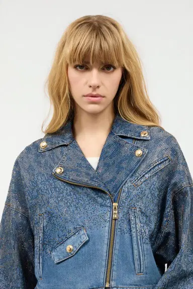 Roberto Cavalli Cropped Denim Jacket With Rhinestones | Thumbnail 6
