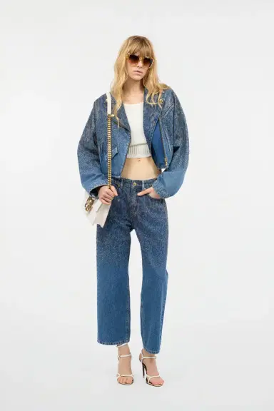 Roberto Cavalli Cropped Denim Jacket With Rhinestones | Thumbnail 7