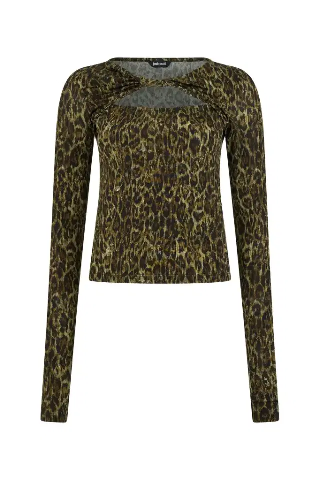 Roberto Cavalli Leopard Skin Print Top with Cut-Out