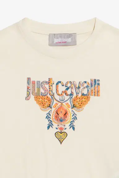 Roberto Cavalli Ivory T-Shirt With Print and Logo | Thumbnail 4 Roberto Cavalli Ivory T-Shirt With Print and Logo | Thumbnail 4