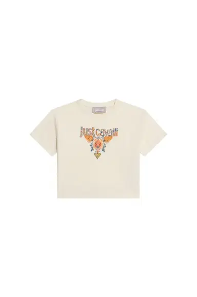 Roberto Cavalli Ivory T-Shirt With Print and Logo | Thumbnail 1 Roberto Cavalli Ivory T-Shirt With Print and Logo | Thumbnail 1