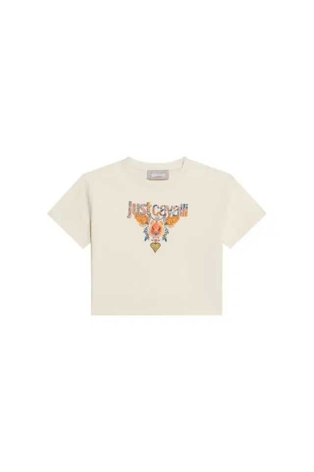 Ivory T-Shirt With Print and Logo