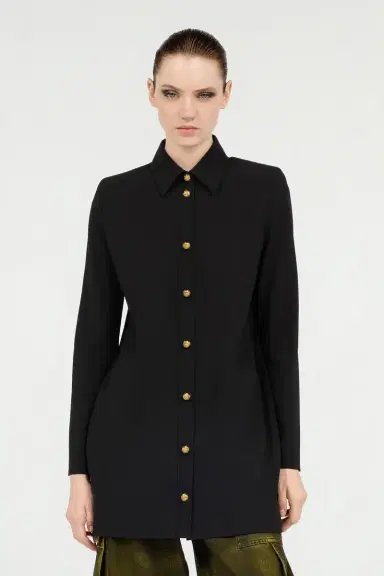 Roberto Cavalli Long Black Wool-Blend Shirt | Thumbnail 2