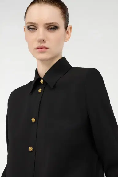 Roberto Cavalli Long Black Wool-Blend Shirt | Thumbnail 5